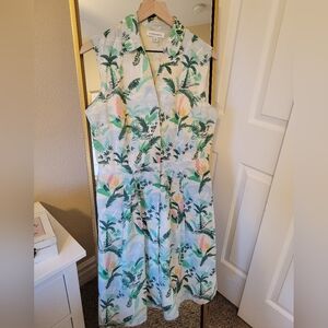 EUC Emily and Fin Victorian Glasshouse print sleeveless shirt dress size L